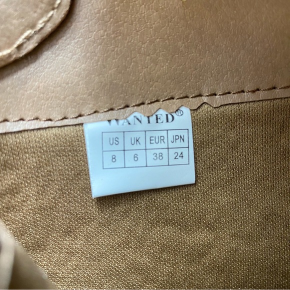 NIB Wanted Brown Heeled Knee Boot Side Zip Laser Cut-out Laced Back Faux Leather - Picture 8 of 10